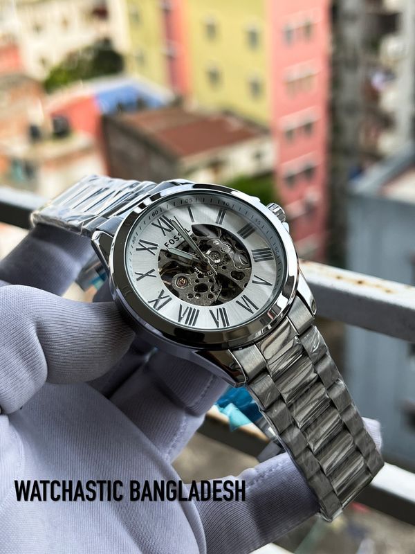 Fossil Auto Silver Chain White Dial