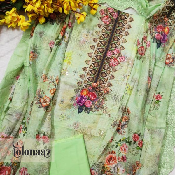 Embroidered Lawn Kameez with Sequence Work (Green)