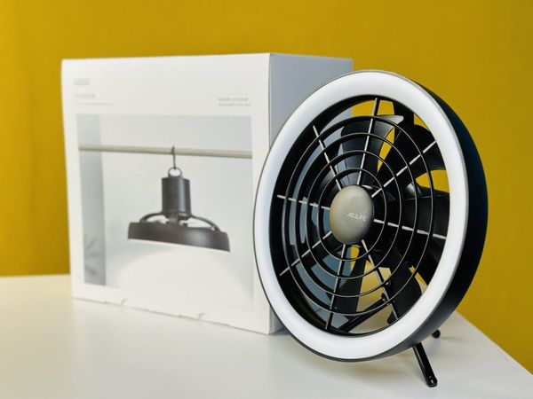 JISULIFE FA17 Rechargeable Fan with LED Ceiling Fan with Long Tripod Stand- Black Color