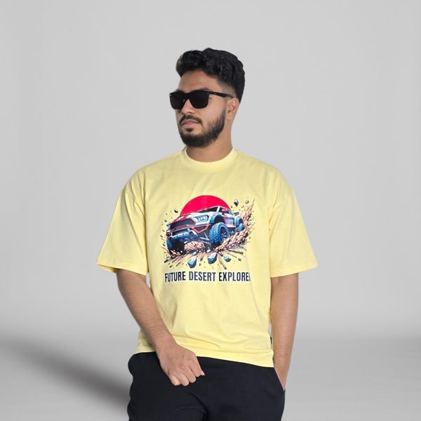 Future Desert Explorer (Pastel Yellow) - Oversized Drop Shoulder T-shirt