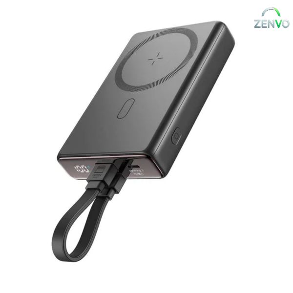 Joyroom JR-PBM01 20W Magnetic Wireless Power Bank With Built-In Cable & Kickstand 10000mAh-Black Color