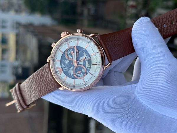 Armani Meccanico Belt Brown Rose Gold Case White Dial