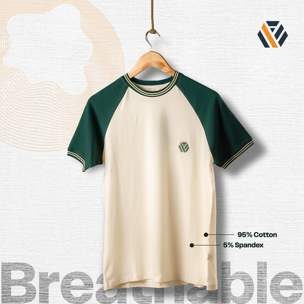FYN TS 01 Premium Raglan Cut T-shirt Off-White & Bottle Green