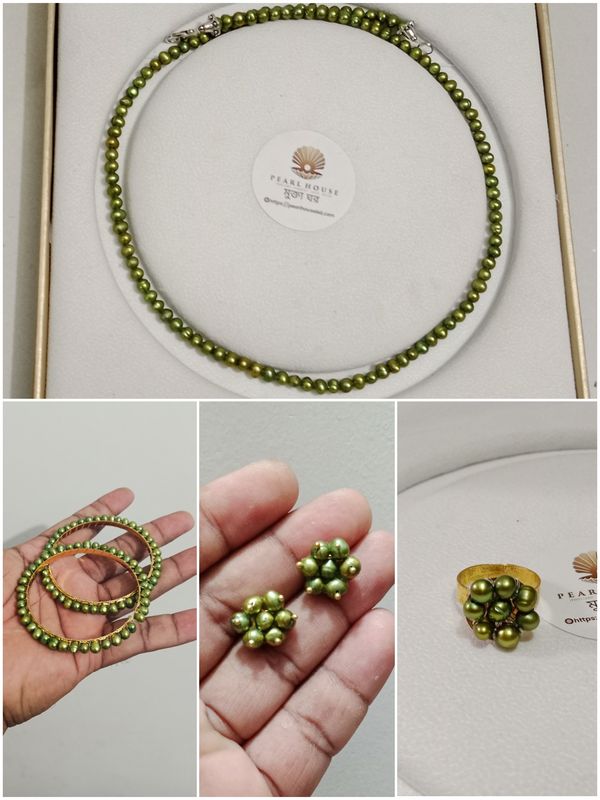 Exclusive Green Pearl Necklace Combo Set