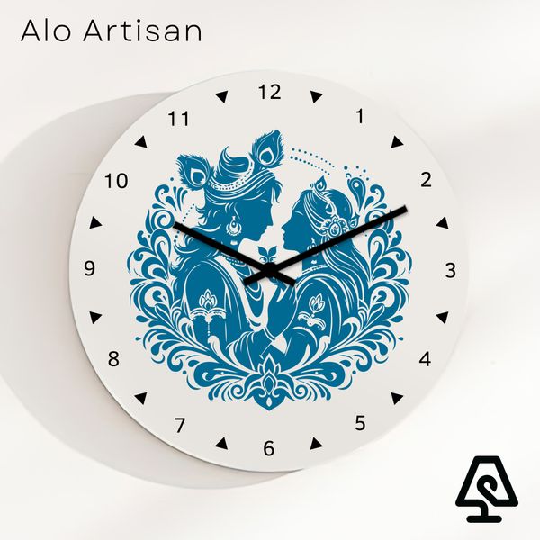 Radha Krishna White Theme Wall Clock
