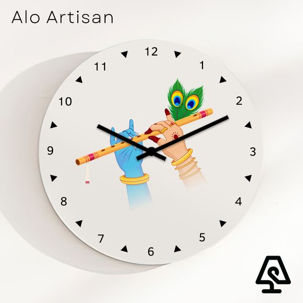 Radha Krishna Flute White Theme Wall Clock