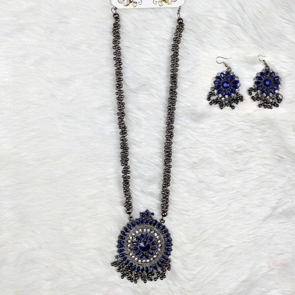 Antique Oxidized Necklace & Earrings Set – (Multiple Colors Available)