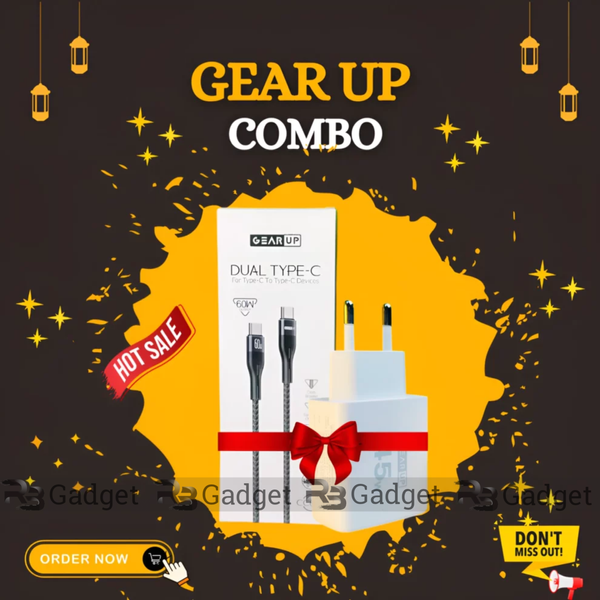 GearUP GP007 45W Fast PD Charger & GearUP CC6015 Type-C to C 60W PD cable Combo