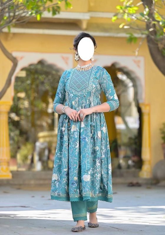 New Exclusive Skin Print Round Frog With Embroidery Work Three Piece Dress for Women
