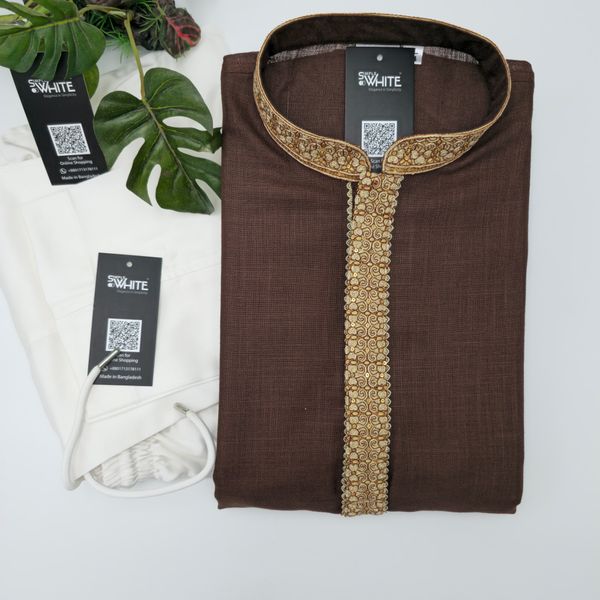 Brown Sequined Panjabi with Gold Embroidered Lace