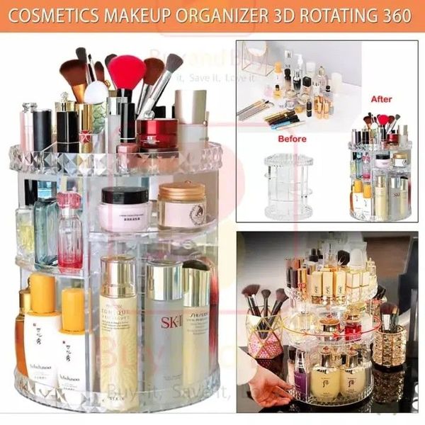 360° Rotating Makeup Organizer – 3D Beauty Storage Box