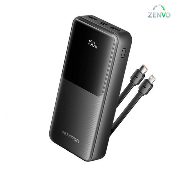 Vention FHPB0 22.5W 20000mAh Power Bank with Built-in USB-C and Lightning Cables