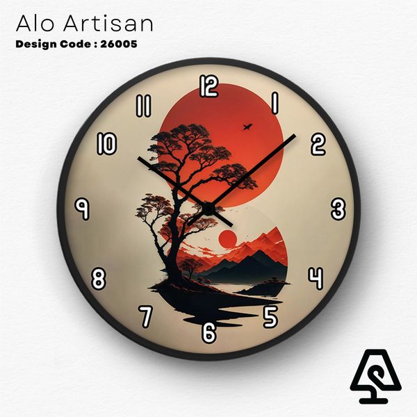 Red Moon Tree Theme Wall Clock