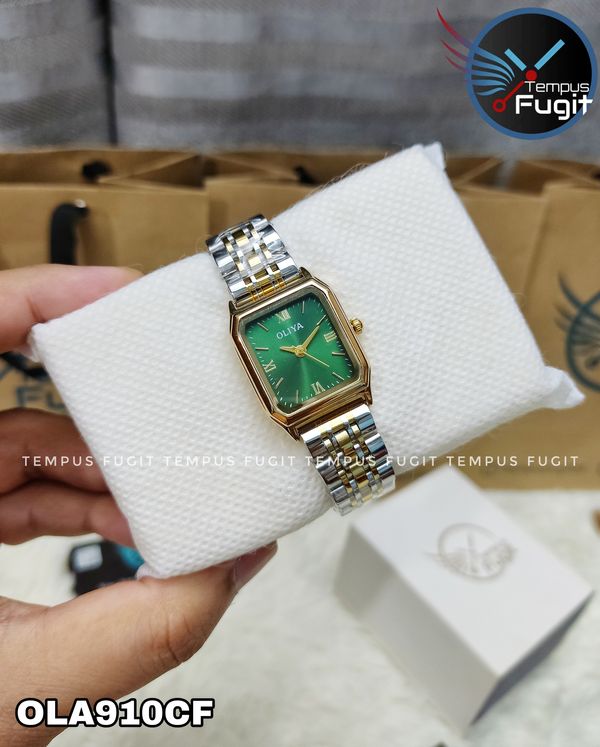 OLIYA 899 Ladies Chain Watch- Green Dial- Golden Bezel- Golden+Silver Chain- TF Code OLA910CF