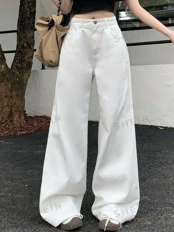 Off white wide leg denim