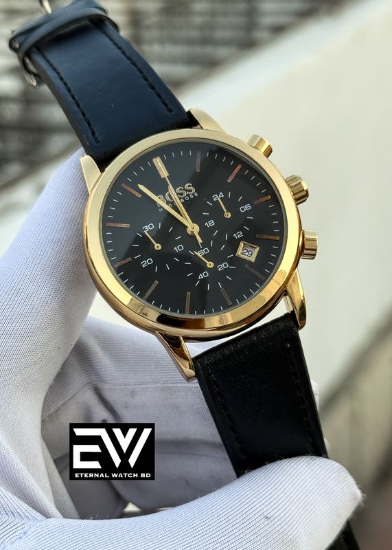 BOSS 3 CHRONO BLACK BELT GOLD CASE BLACK DIAL