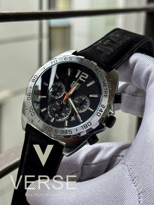 Tag belt anniversary plain silver case black dial black belt