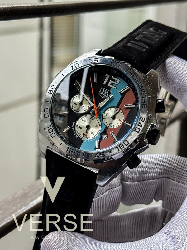 Tag belt anniversary gulf silver case black dial black belt