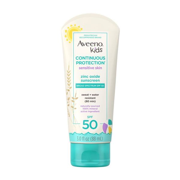 Aveeno Kids Continuous Protection Sensitive Skin oxide Sunscreen Brad Spectrum SPF 50