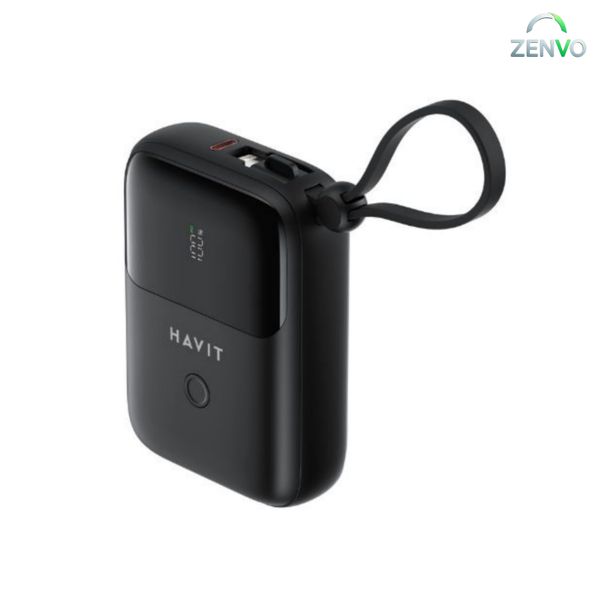 HAVIT PB5215 10000mAh Display Power Bank With Usb-C & Lightning Cable – Black