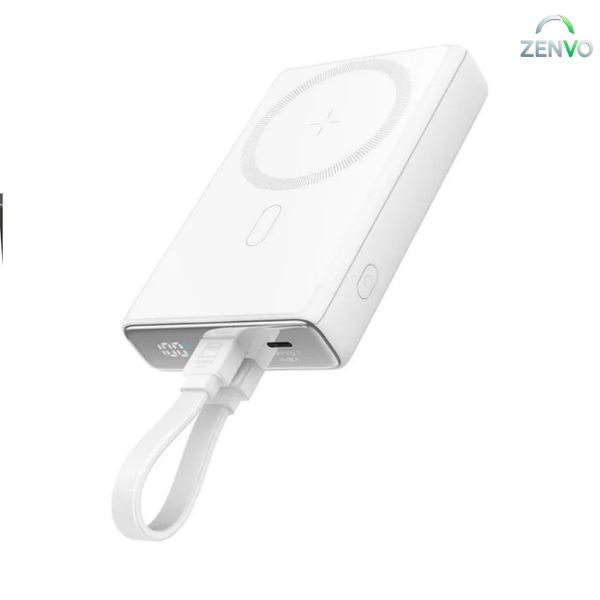 Joyroom JR-PBM01 20W Magnetic Wireless Power Bank With Built-In Cable & Kickstand 10000mAh-White Color