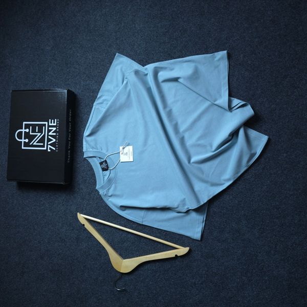 Solid (Stone Blue) Premium Oversized Drop Shoulder T-shirt (WITHOUT BOX)