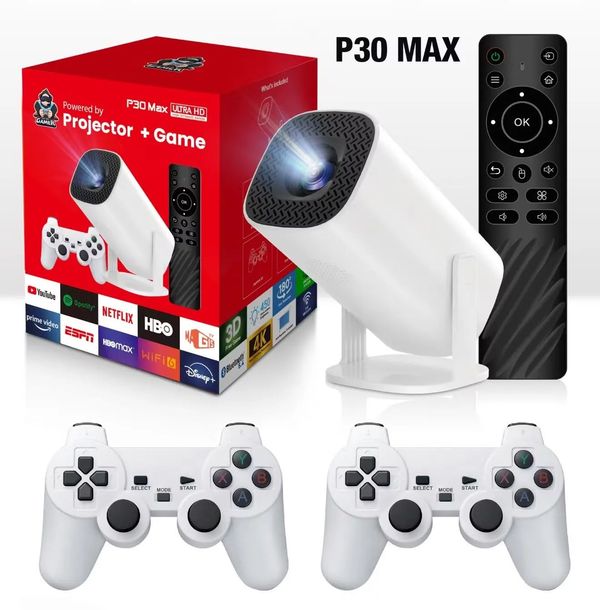 P30 Max Android 4K Projector + Video Game Console Combo .
