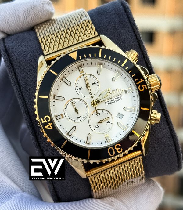 BOSS GOLDEN MASH CHAIN WHITE DIAL BLACK BEZEL