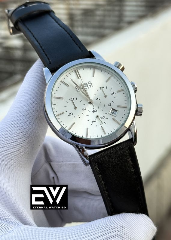 BOSS 3 CHRONO BLACK BELT SILVER DIAL SILVER CASE