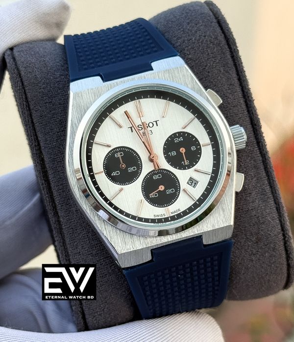 TISSOT PRX BLUE BELT SILVER CASE WHITE DIAL RG DIGIT BLACK SUB