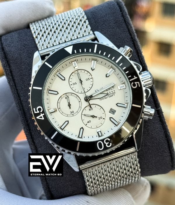 BOSS SILVER MASH CHAIN BLACK CASE WHITE DIAL