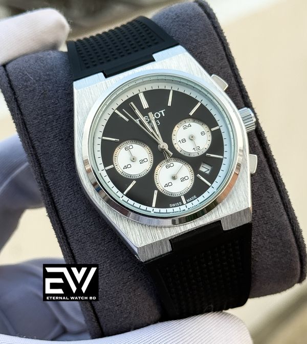 TISSOT PRX BLACK BELT SILVER CASE BLACK DIAL WHITE SUB