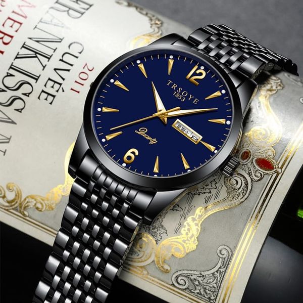Trsoye 068 Men's Fashion Wristwatch with Custom Strap Design in Black and Blue