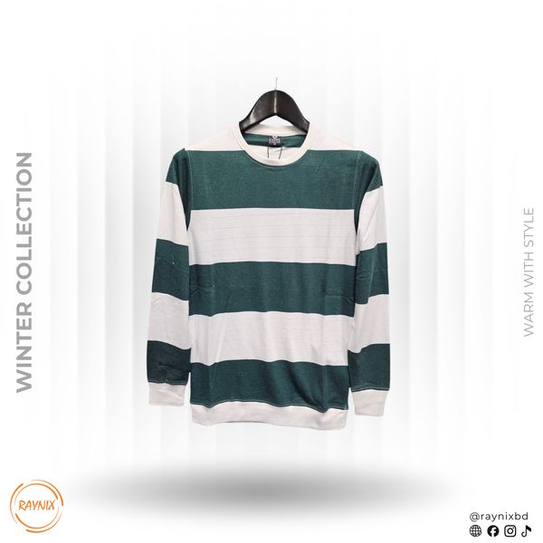 CORE Winter Collection Wide Stripe Crewneck – Emerald Green & White