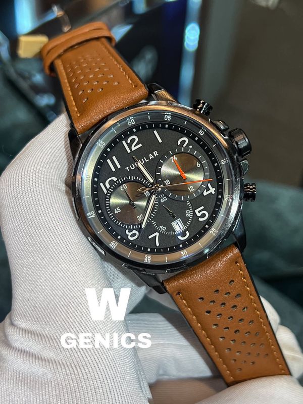 Tubular Authentic Chrono Belt Brown Black Case Black Dial