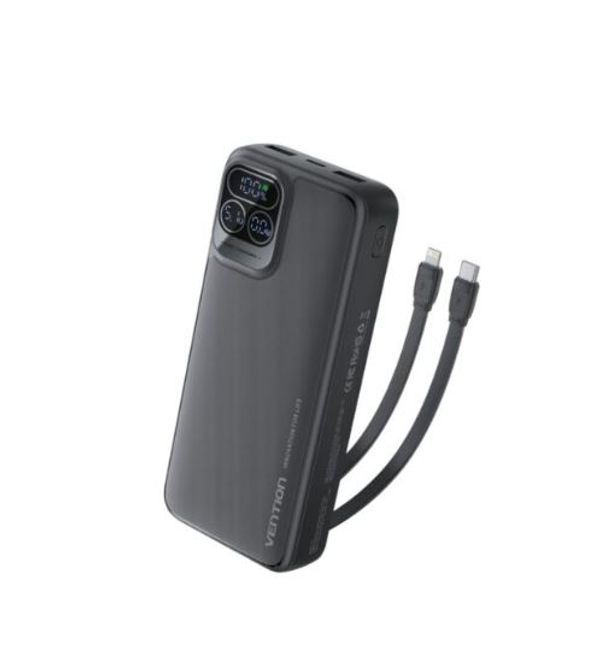 VENTION 22.5W 20000mAh Power Bank with Built-in USB-C & Lightning Cables – Black
