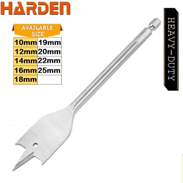 HARDEN Flat Wood Bit, ( 10 | 12 | 14 | 16 | 18 | 19 | 20 | 22 | 25mm ), length 150mm, 1/4" hex shank; 613010