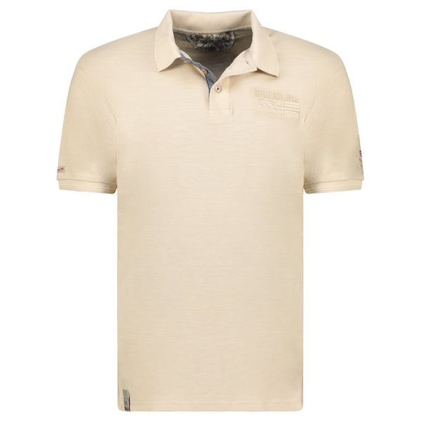 Embroidered polo shirt with flags and beige short sleeves