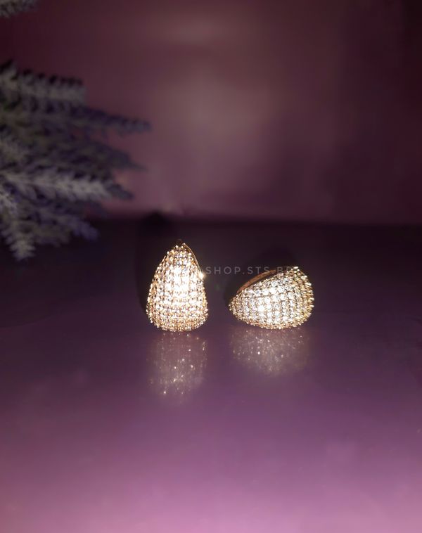 Dome Cz Paved Golden Hoop Earrings