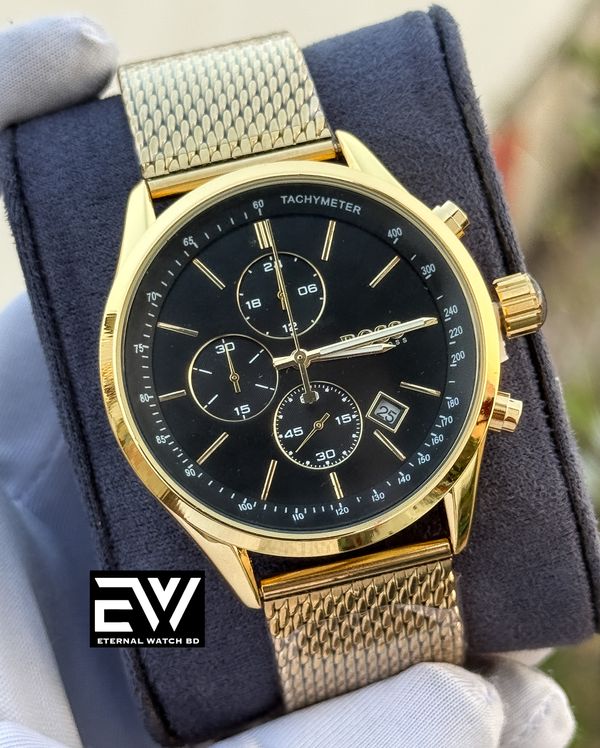 BOSS CHRONO GOLDEN MASH CHAIN BLACK DIAL