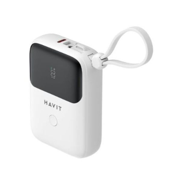 HAVIT PB5215 10000mAh Display Power Bank With Usb-C & Lightning Cable – White