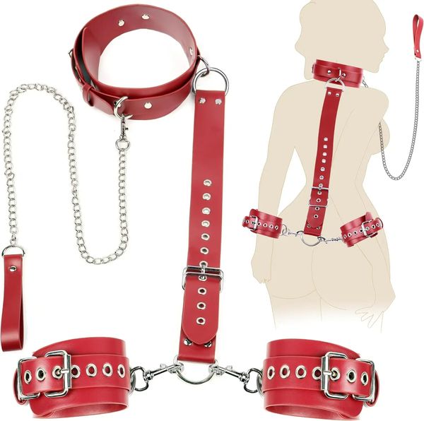 BDSM Bondage Neck to Wrist Restraints Set Leather Kits Sex Bondage Set Sex Games CouplesNeck