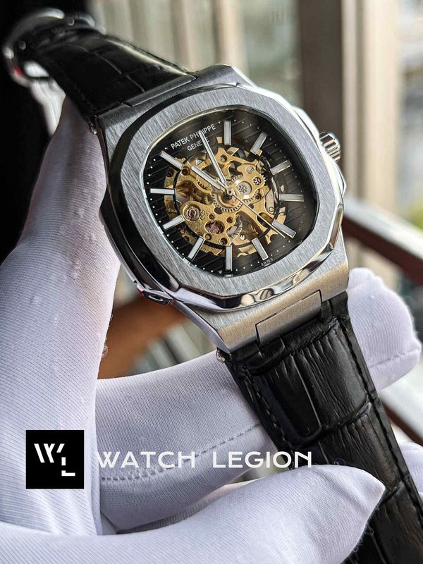 PATEK AUTO SKELETON BLACK BELT BLACK DIAL