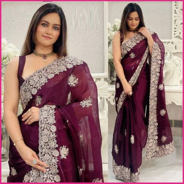 Embroidery work party saree
