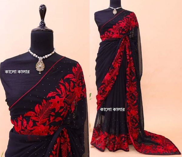 Embroidery work party saree