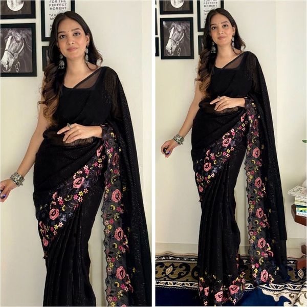 Embroidery work party saree