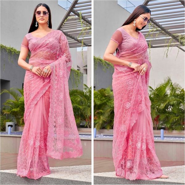 Embroidery work party saree