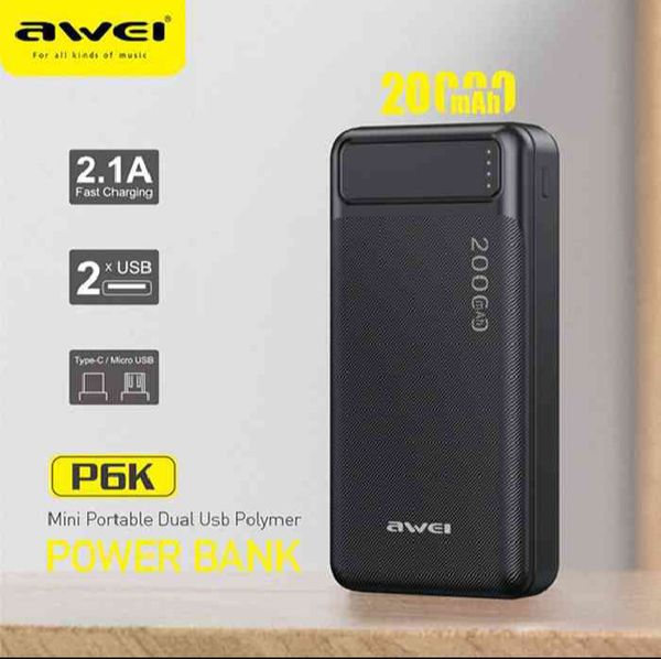 AW EI P5K Portable Power Bank 10000mAh Powerbank Dual USB A Type c Micro Dual input Fast Charge Travel Poverbank For Mobile Phone