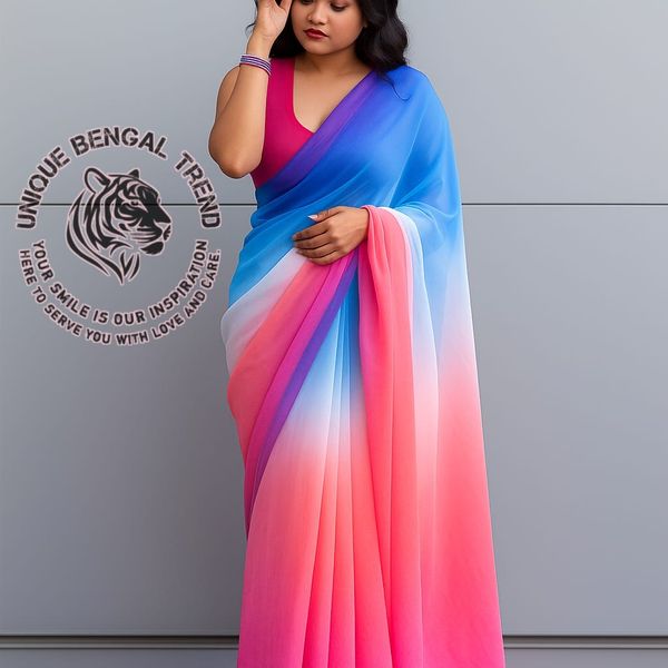 রংধনু জর্জেট শাড়ি উইথ ব্লাউজ পিস – সফট ও লাইটওয়েট ডিজাইন চারটি কালার এভেলেবেল