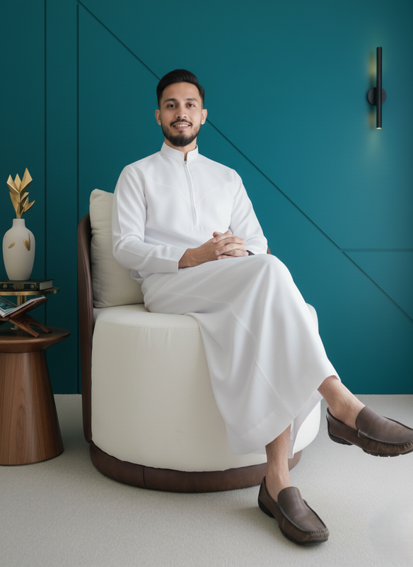 The Monochrome Collection: Premium Indonesian style Thobe - White